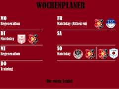 Bild könnte enthalten: Text „MO Regeneration WOCHENPLANER FR Matchday (Altherren) DI Matchday E1911 TUS LIPPERREIHE BARN TRUP BARN TRUP TSC EISCHBECH MI Regeneration so Matchday RSV DO Training RSVR1911 RSV Tus BARN RUP BARN RUP BRAKE DiroeTeufe Teufel“
